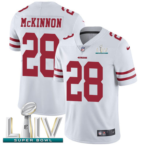 San Francisco 49ers Nike #28 Jerick McKinnon White Super Bowl LIV 2020 Men Stitched NFL Vapor Untouchable Limited Jersey->youth nfl jersey->Youth Jersey